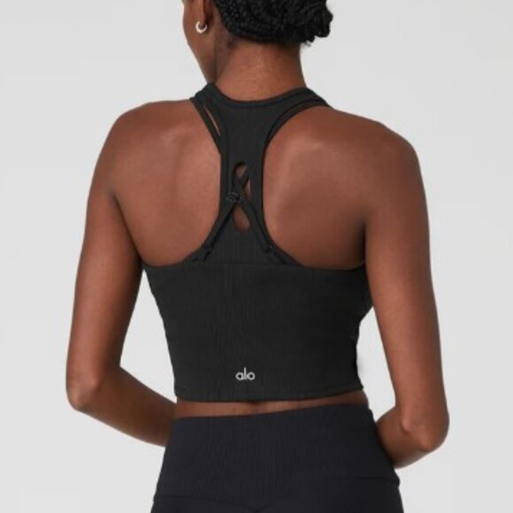 ALO Yoga Ribbed Airlift Enchanted Bra Tank Size M Black EUC - Picture 11 of 12